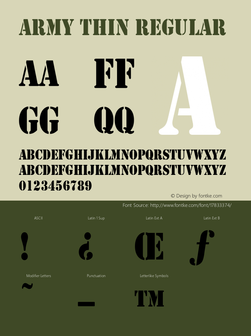 Army Thin Regular Converted from C:\ALLTYPE\ARMY1602.TF1 by ALLTYPE Font Sample