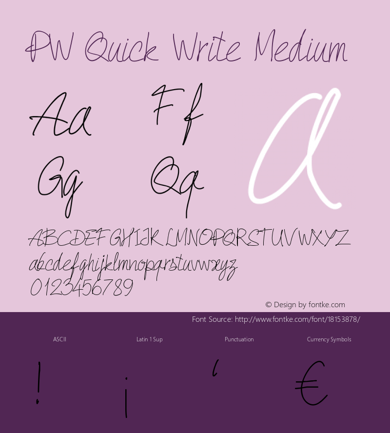 PW Quick Write Medium Version 001.000 Font Sample