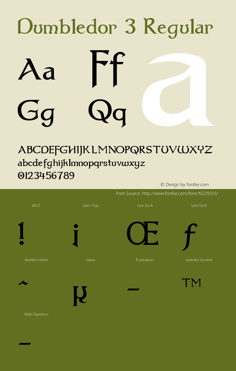 Dumbledor 3 Regular 1.01 Font Sample