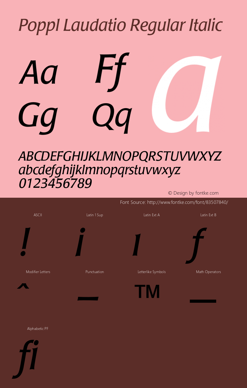 PopplLaudatio-RegularItalic 001.000 Font Sample