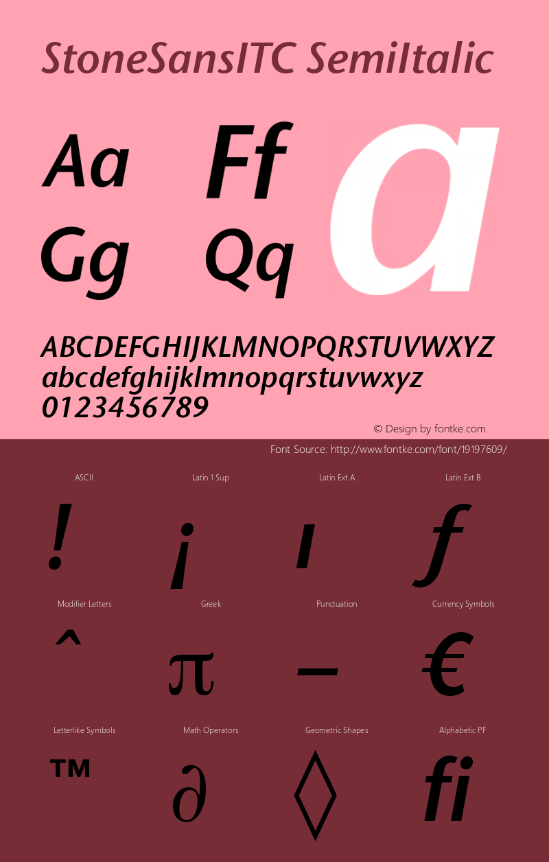 Stone Sans ITC Semi Italic Version 005.000 Font Sample