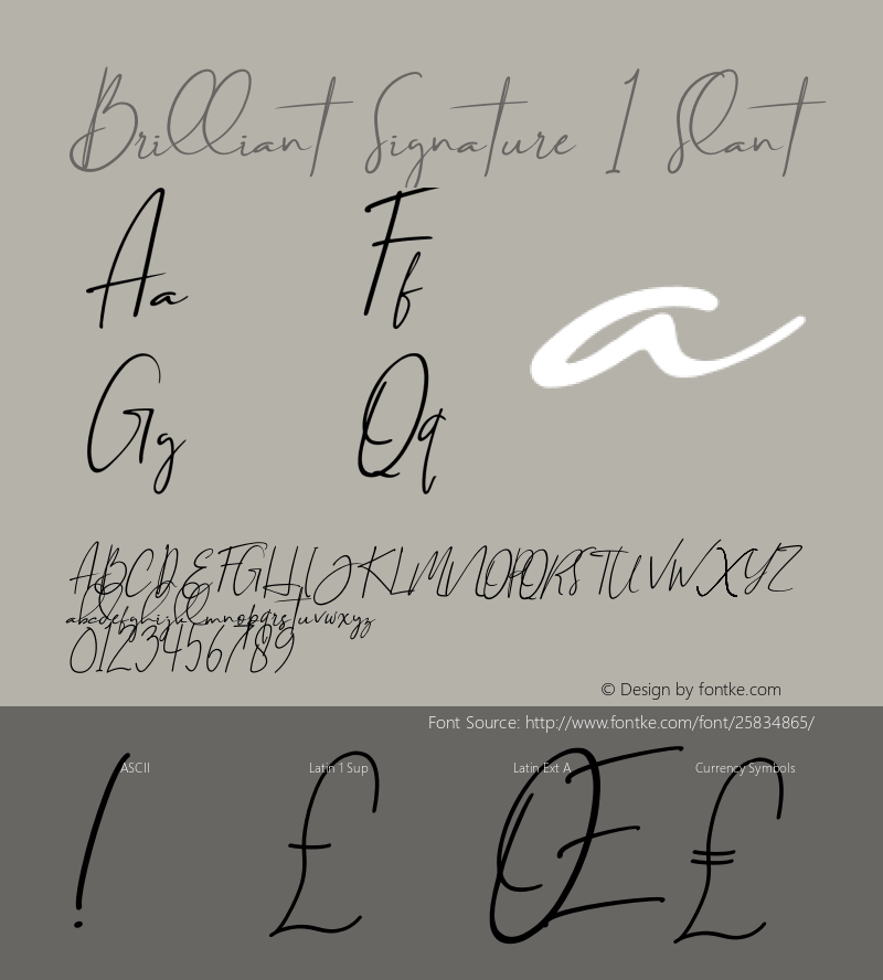 Brilliant Signature 1 Slant Version 1.00;April 26, 2018;FontCreator 11.5.0.2427 64-bit Font Sample