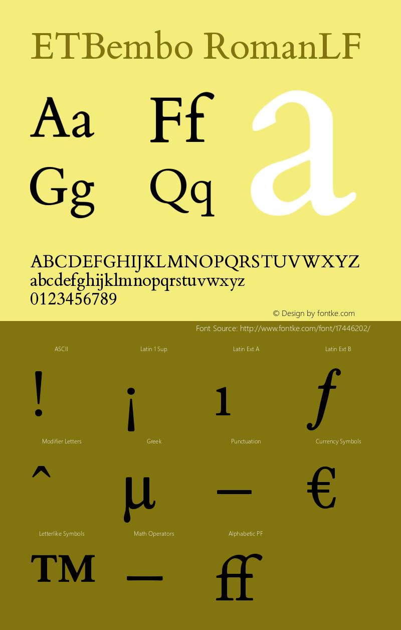 ETBembo RomanLF Version 001.001 Font Sample