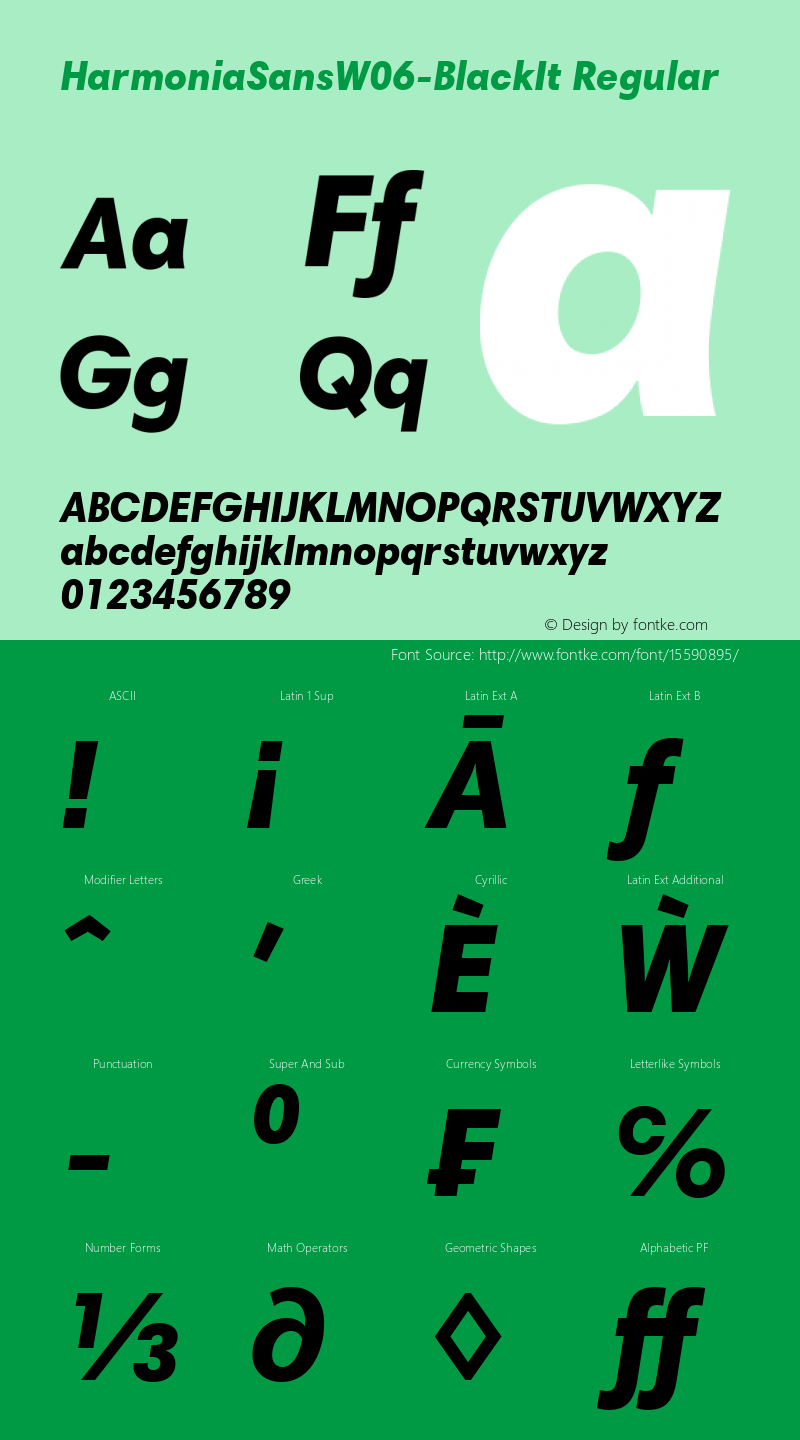 HarmoniaSansW06-BlackIt Regular Version 1.00 Font Sample