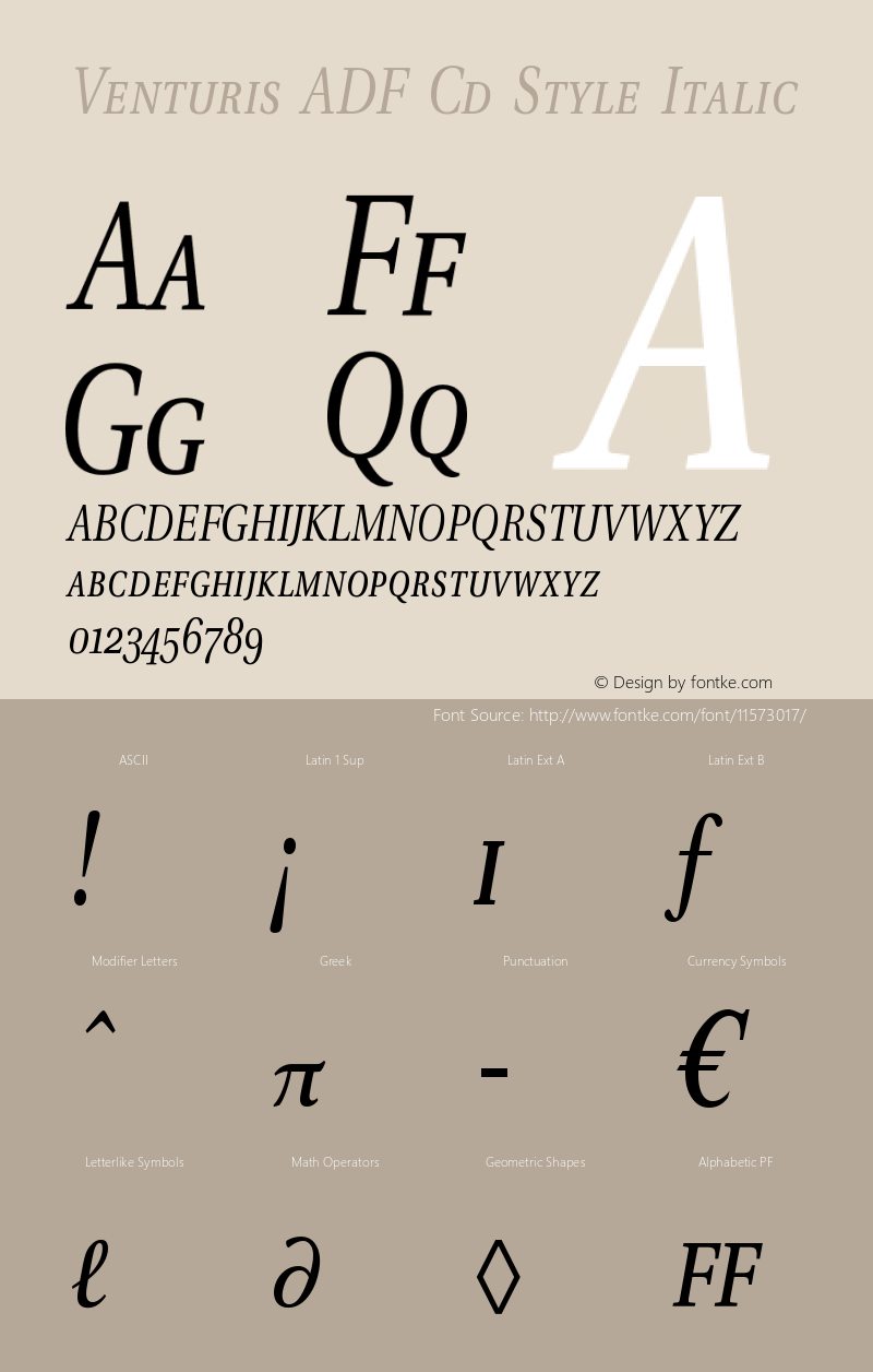 Venturis ADF Cd Style Italic Version 1.005 Font Sample