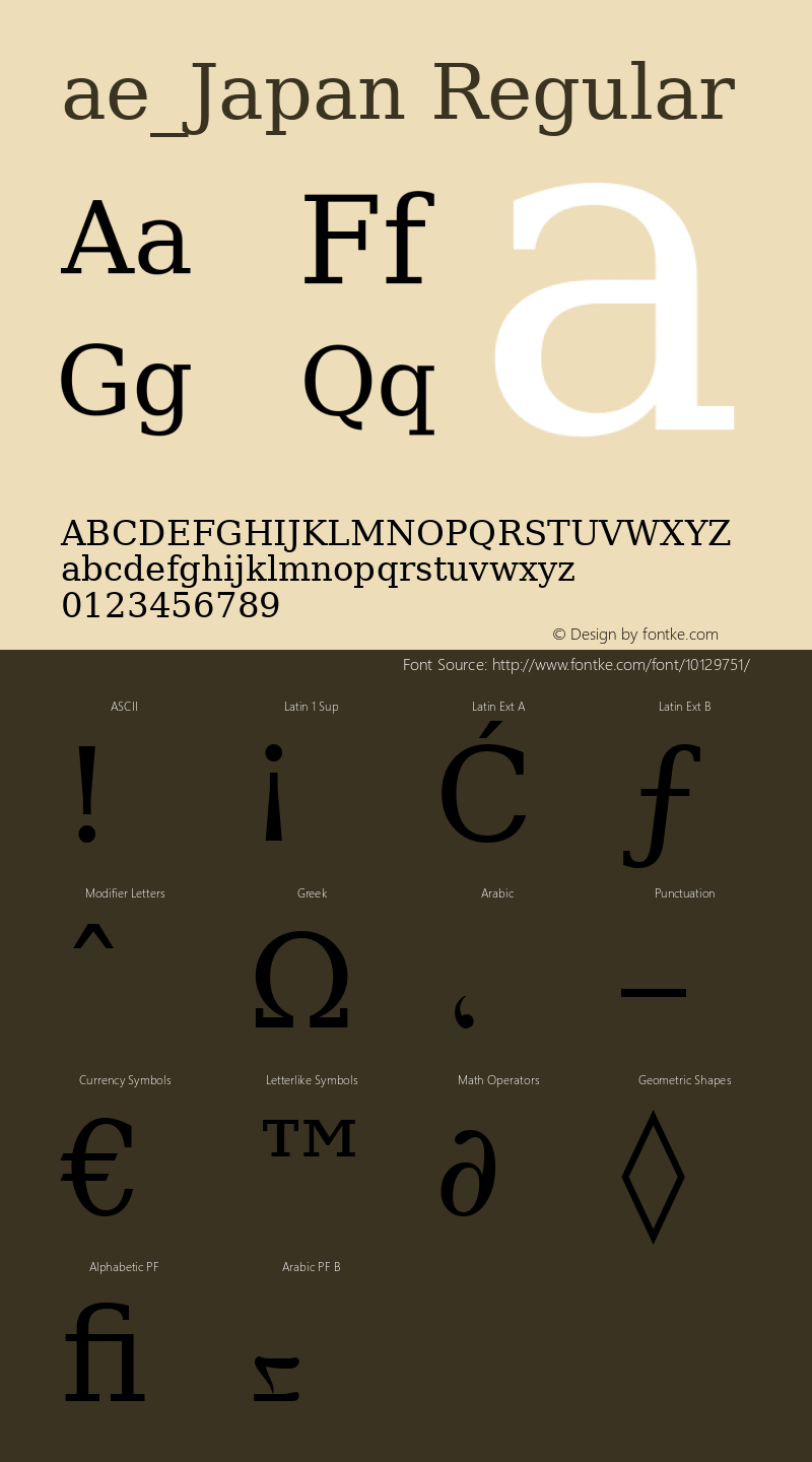 ae_Japan Regular Version 1; May 20, 2003 Font Sample