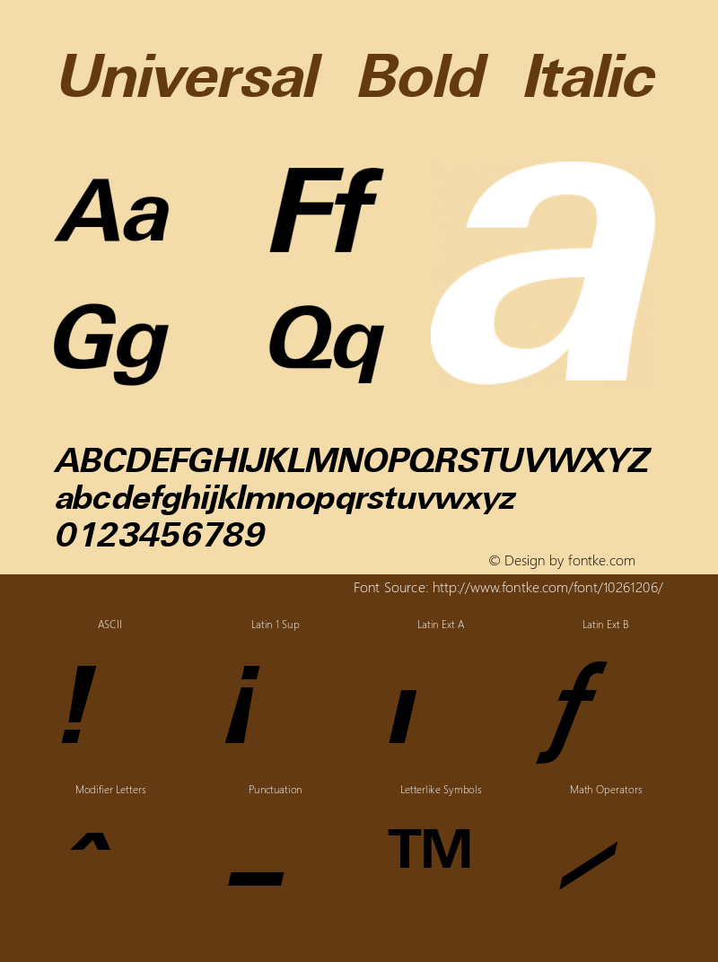 Universal Bold Italic Weatherly Systems, Inc.  6/15/95 Font Sample