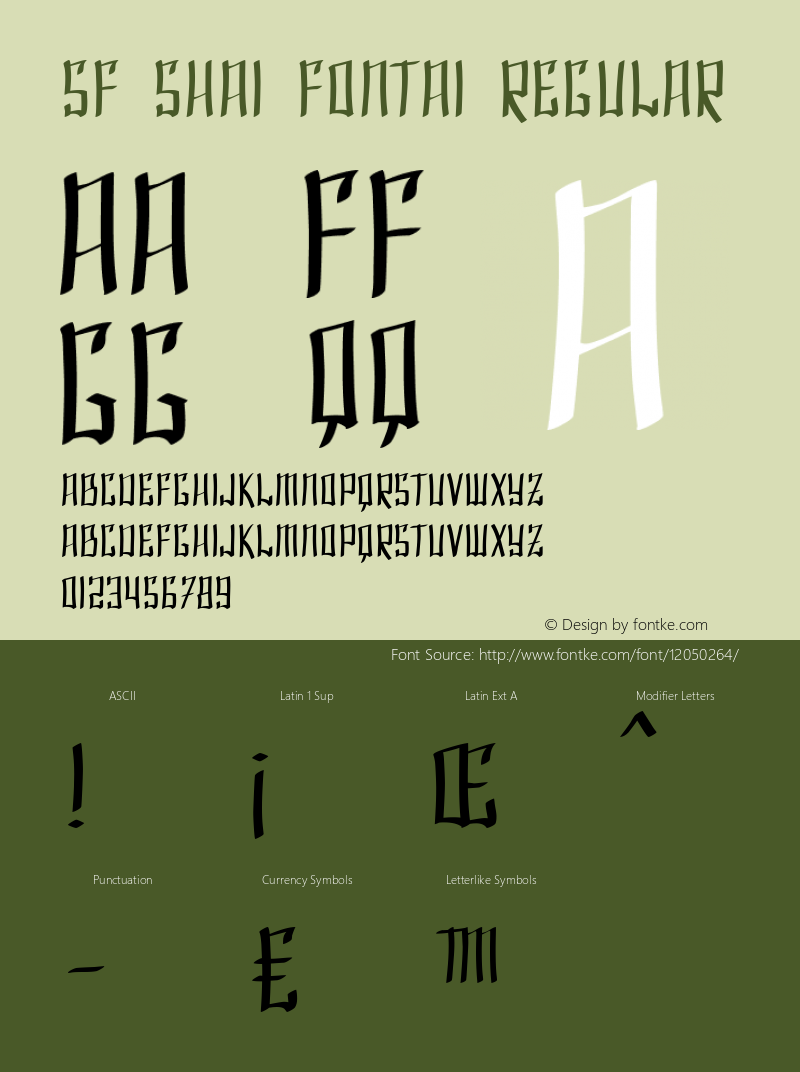 SF Shai Fontai Regular ver 1.0; 2000. Freeware for non-commercial use. Font Sample