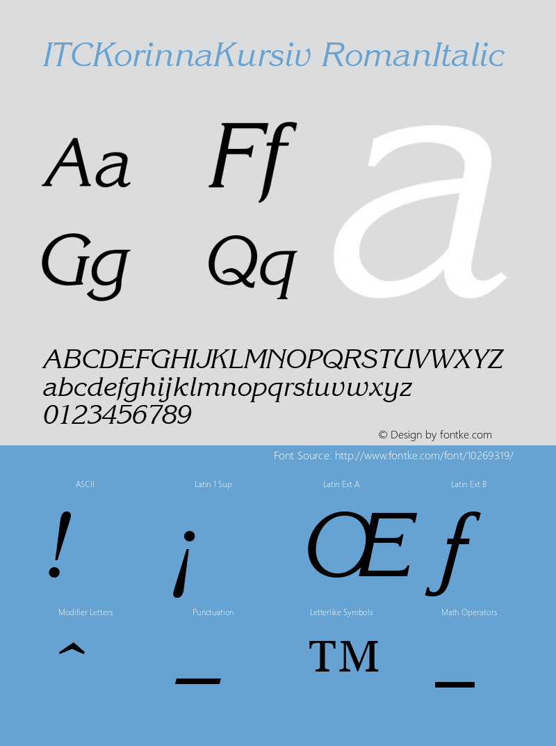 ITCKorinnaKursiv RomanItalic Version 1.00 Font Sample