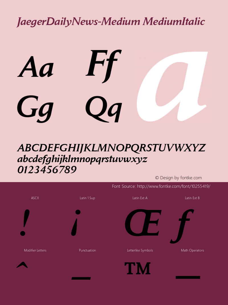 JaegerDailyNews-Medium MediumItalic Version 1.00 Font Sample