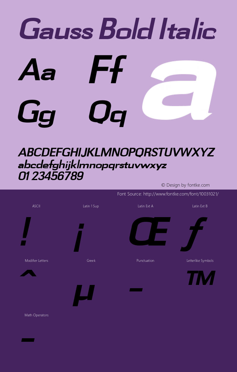 Gauss Bold Italic Macromedia Fontographer 4.1 2/10/97 Font Sample