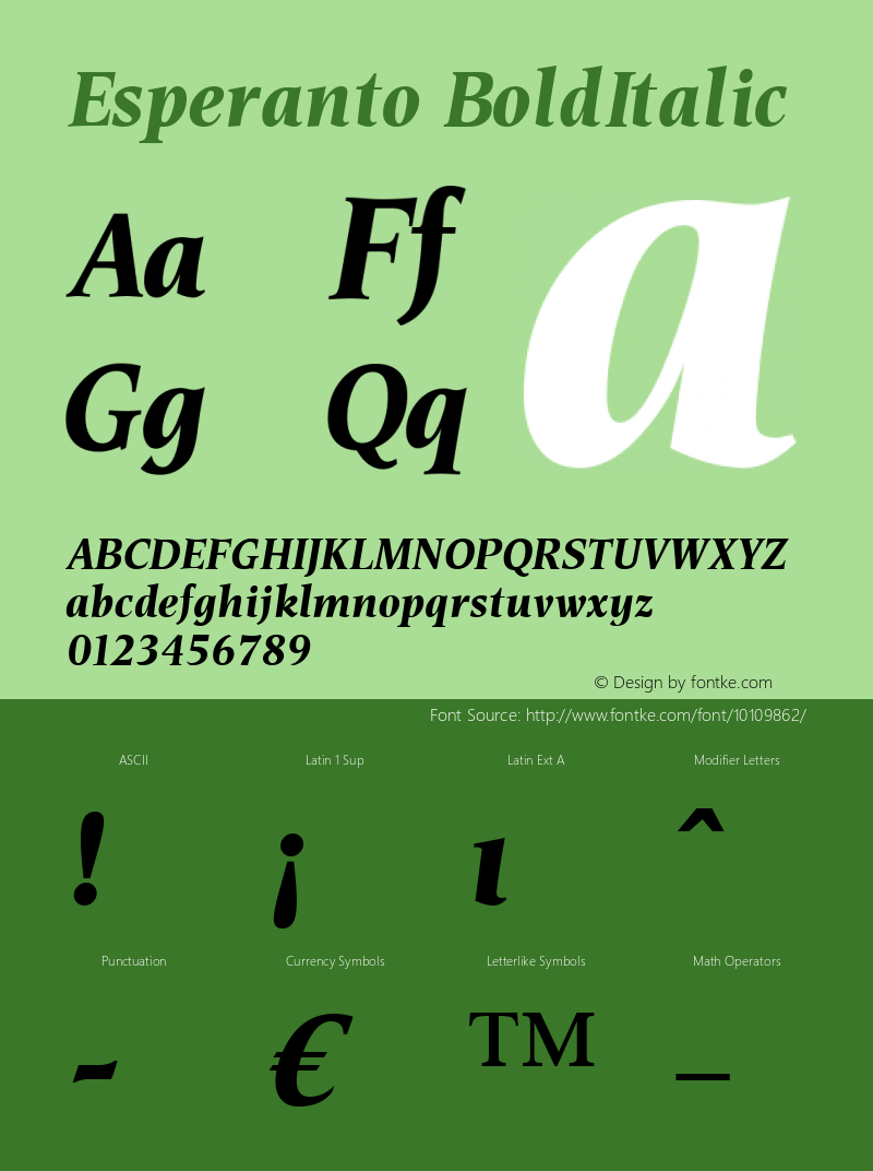 Esperanto BoldItalic Macromedia Fontographer 4.1.4 01‐11‐17 Font Sample