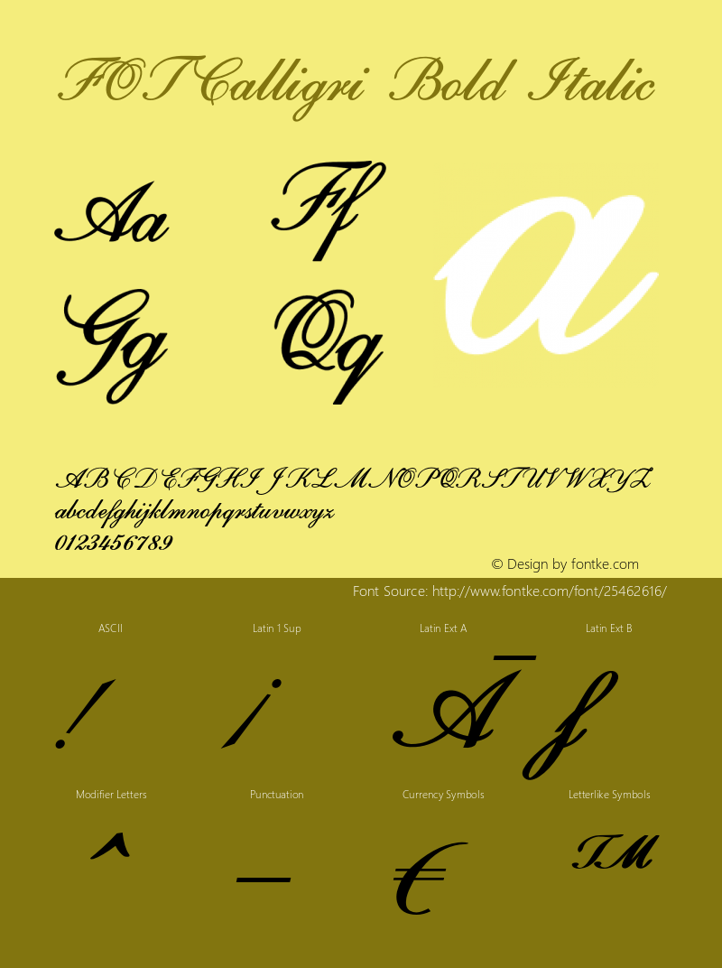 FOTCalligri-BoldItalic Version 1.500 Font Sample