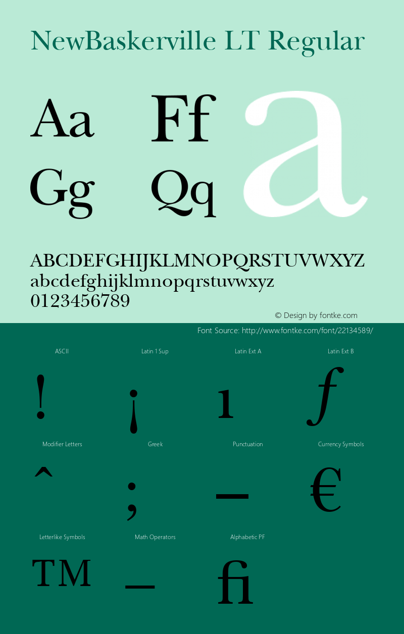 ITC New Baskerville LT Roman Version 6.1; 2002 Font Sample