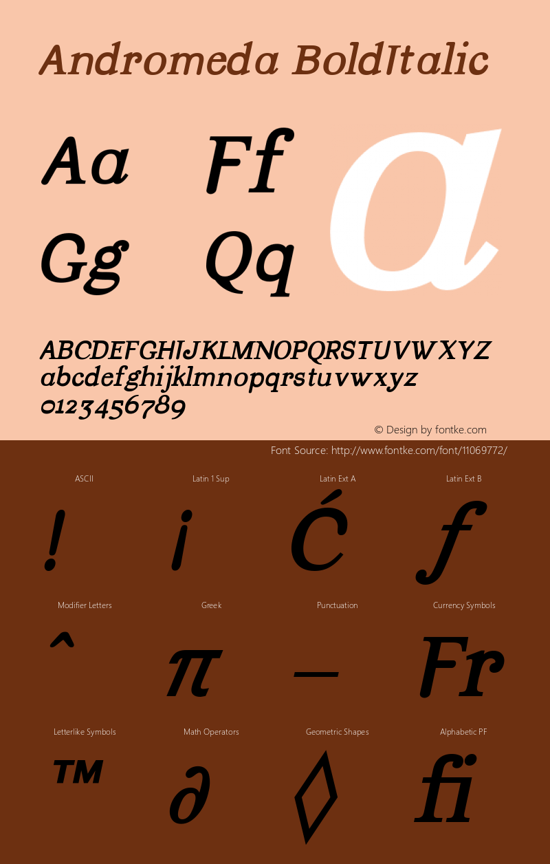 Andromeda BoldItalic Version 001.000 Font Sample