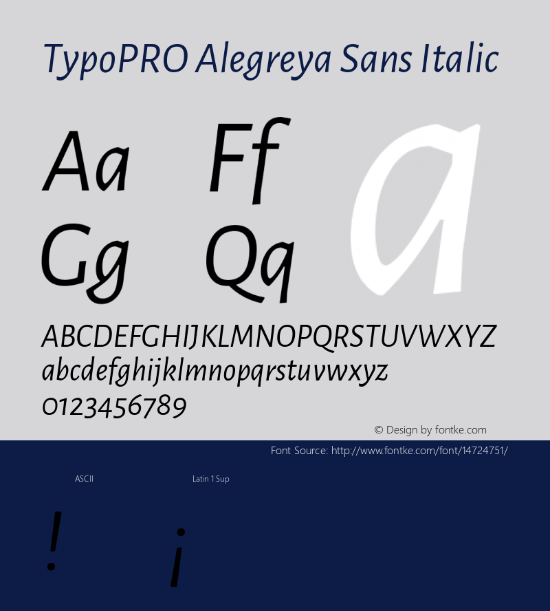 TypoPRO Alegreya Sans Italic Version 1.000;PS 001.000;hotconv 1.0.70;makeotf.lib2.5.58329 DEVELOPMENT Font Sample