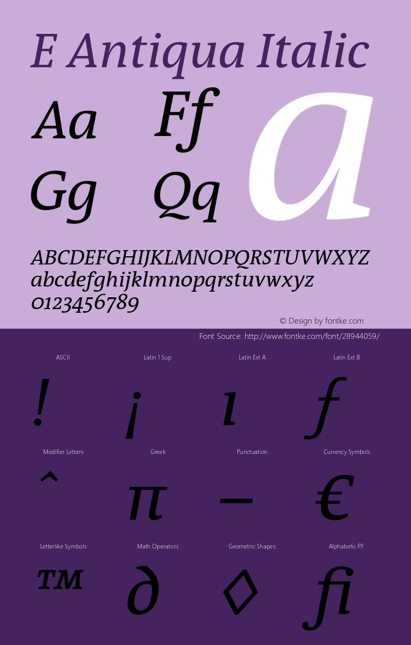 EAntiqua-Italic 001.012 Font Sample