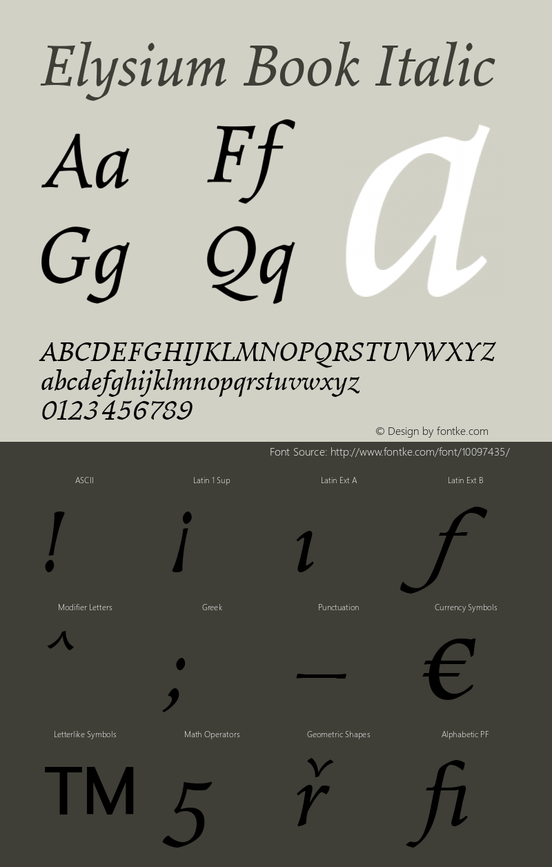 Elysium Book Italic Version 2.0 Font Sample