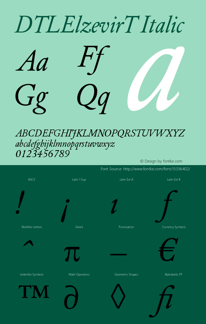 DTLElzevirT Italic Version 001.000 Font Sample