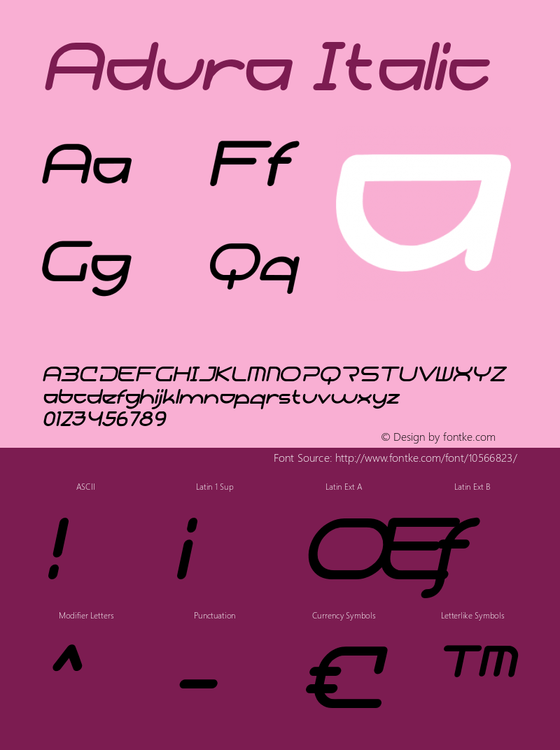 Adura Italic Version 1.000 Font Sample