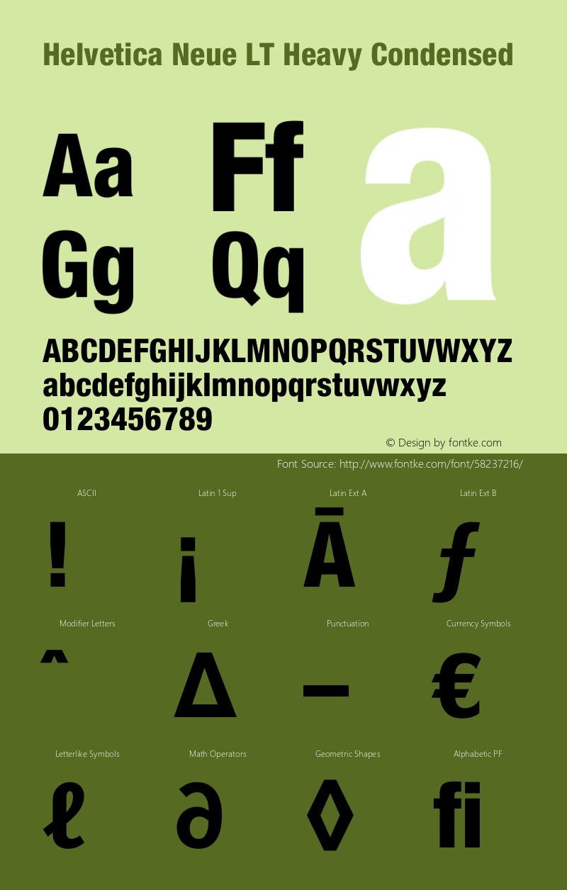 Helvetica Neue LT 87 Heavy Condensed 001.000 Font Sample
