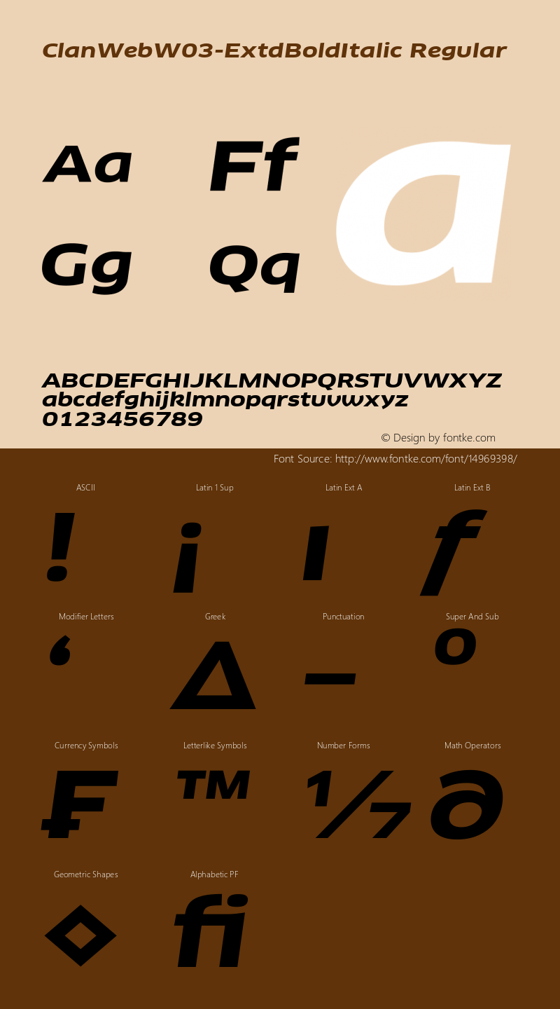 ClanWebW03-ExtdBoldItalic Regular Version 7.504 Font Sample