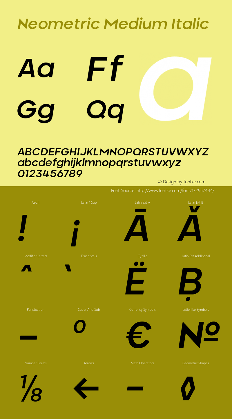 Neometric Alt Medium Italic Version 1.000;PS 001.000;hotconv 1.0.88;makeotf.lib2.5.64775;YWFTv17图片样张