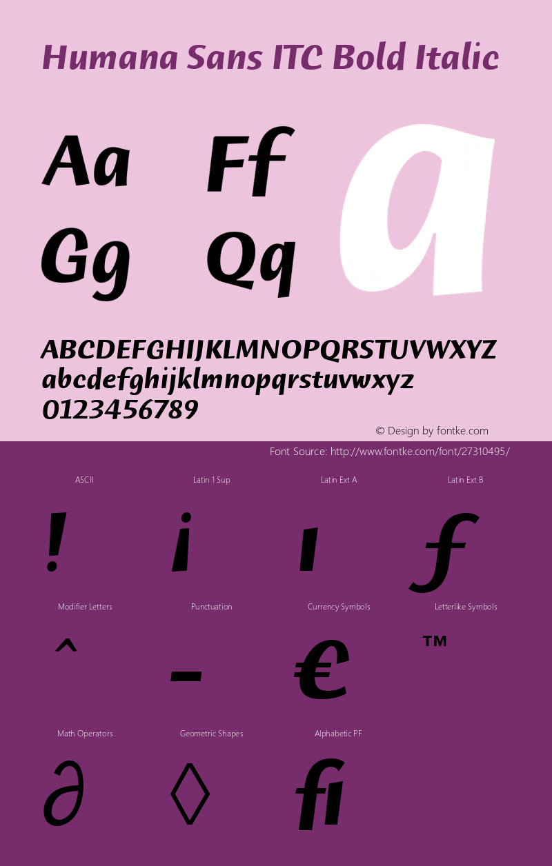 Humana Sans ITC Light Bold Italic Version 1.00 Font Sample