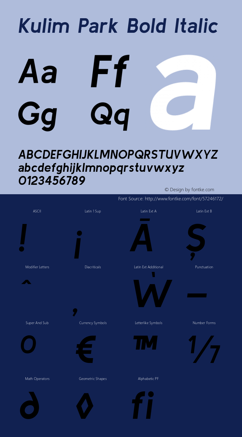 Kulim Park Bold Italic Version 1.000; ttfautohint (v1.8.3) Font Sample