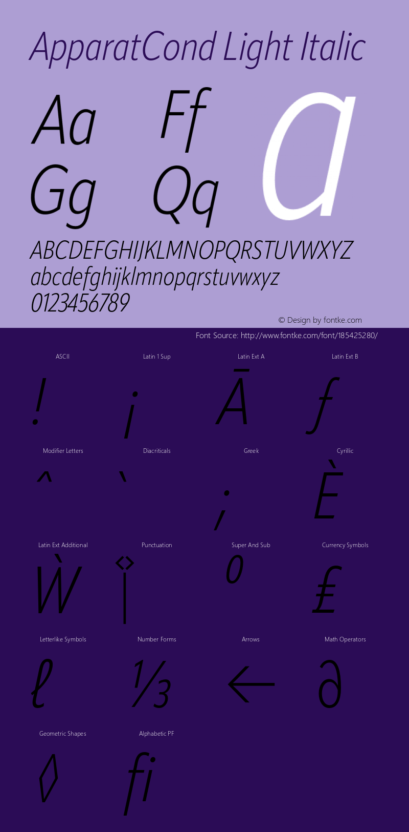 ApparatCond Light Italic Version 1.000;hotconv 1.0.109;makeotfexe 2.5.65596图片样张