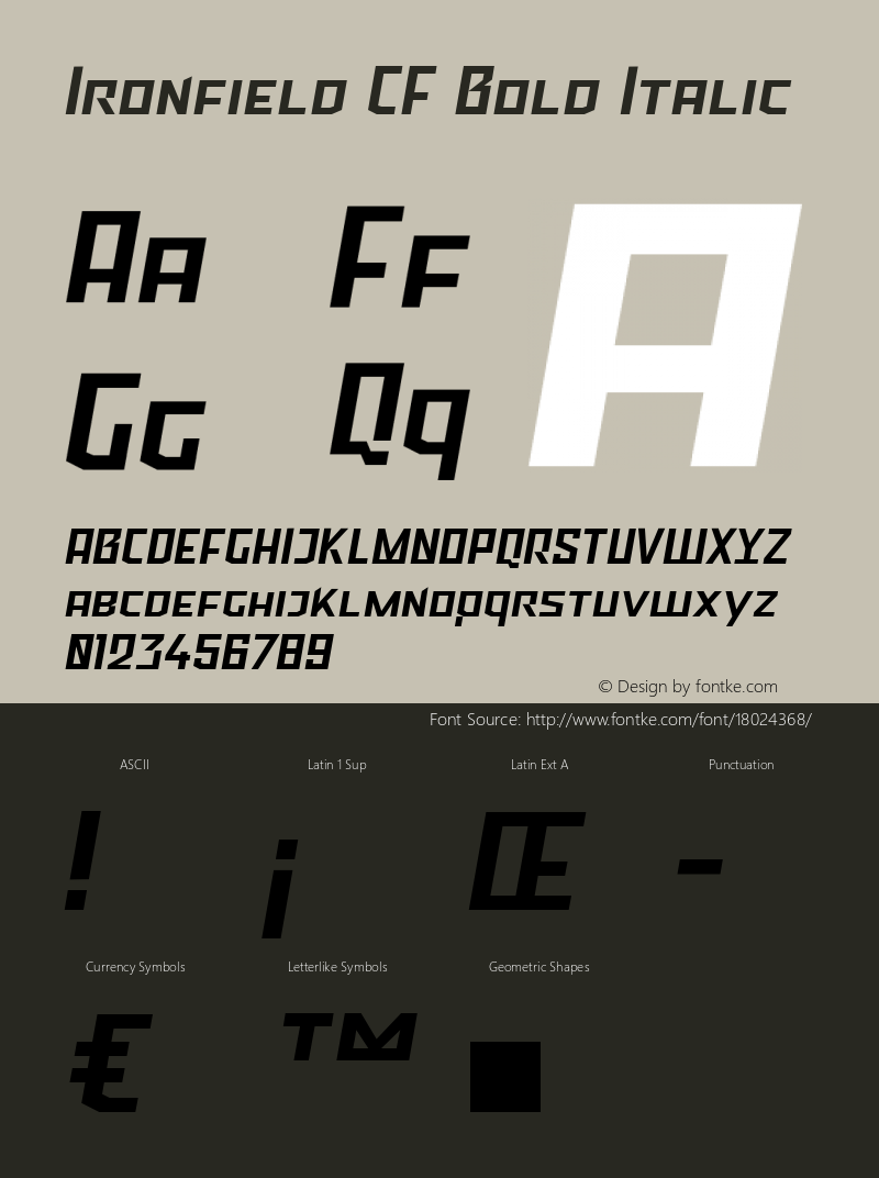 Ironfield CF Bold Italic Version 1.000;PS 001.000;hotconv 1.0.70;makeotf.lib2.5.58329 Font Sample