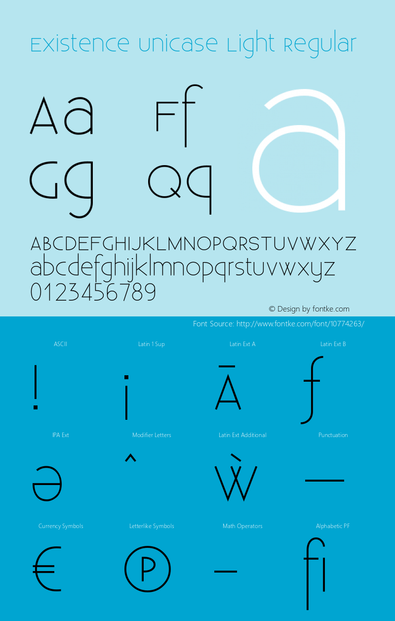 Existence Unicase Light Regular Version 1.001;PS 001.001;Core 1.0.38 Font Sample