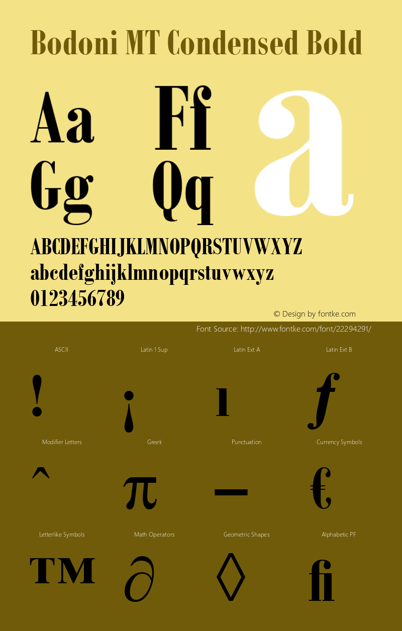 Bodoni MT Condensed Bold Version 2.10 Font Sample