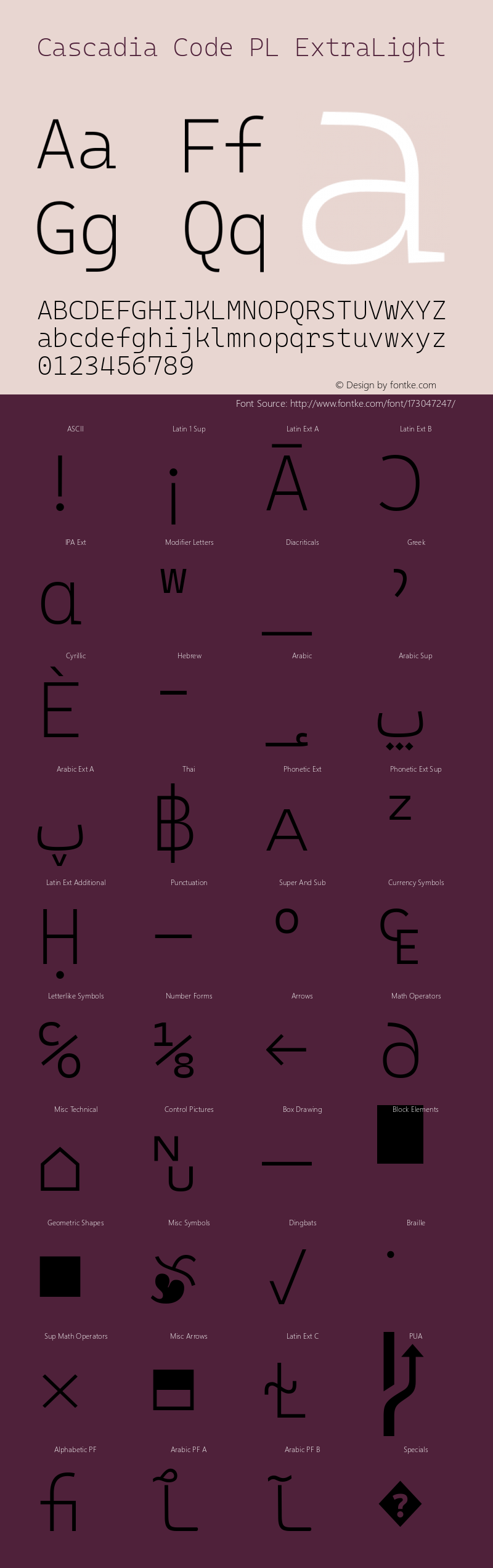 Cascadia Code PL ExtraLight Version 2106.017; ttfautohint (v1.8.3)图片样张