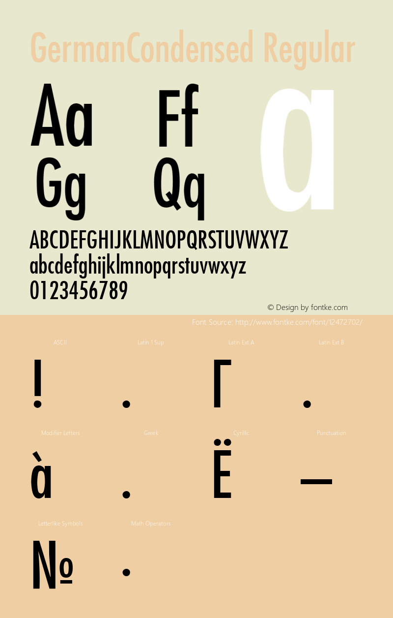 GermanCondensed Regular Version 1.01 Font Sample