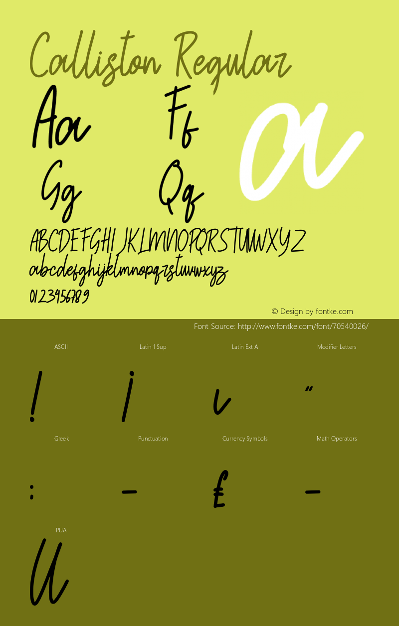 Calliston Version 1.00;July 16, 2020;FontCreator 11.5.0.2422 64-bit Font Sample