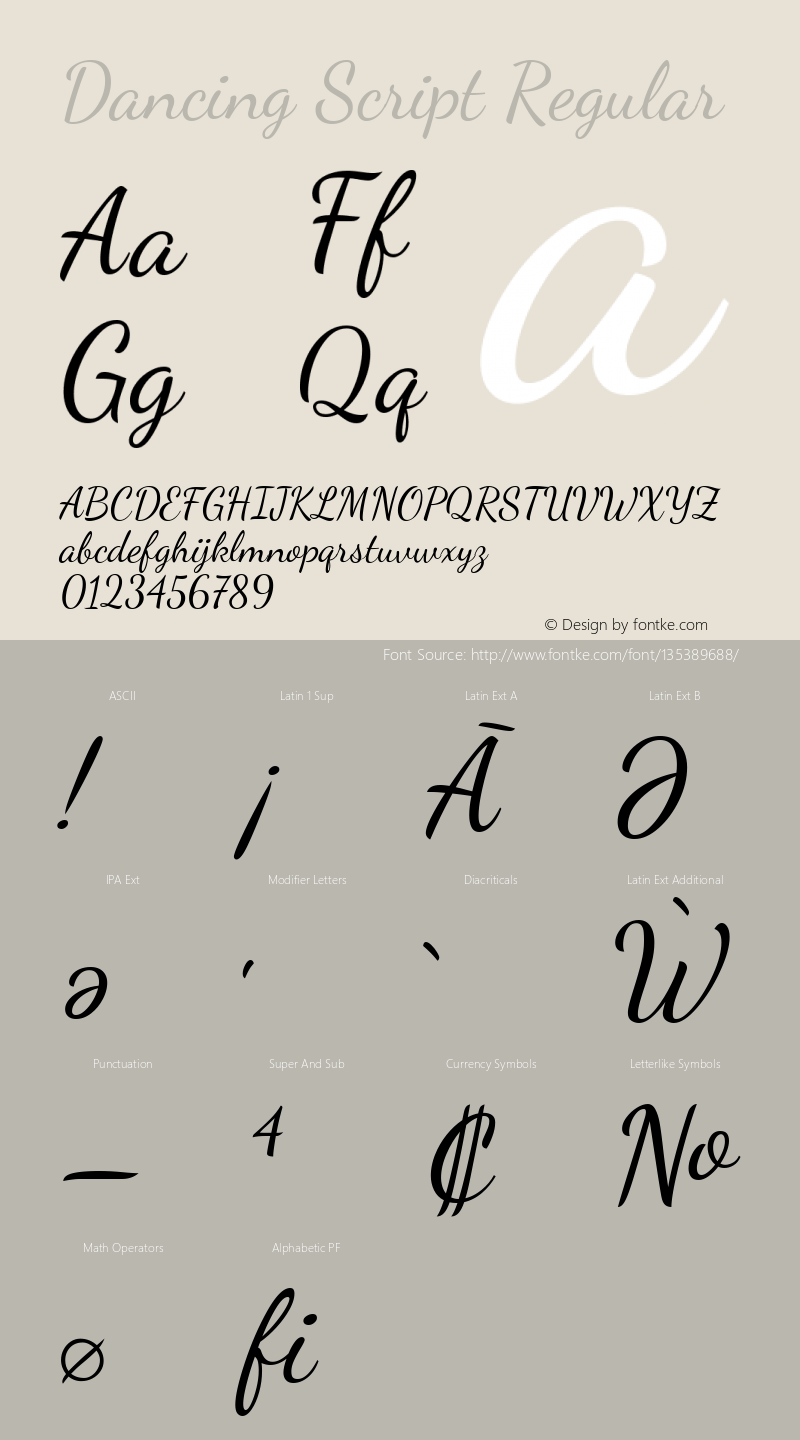 Dancing Script Regular Version 2.000 Font Sample