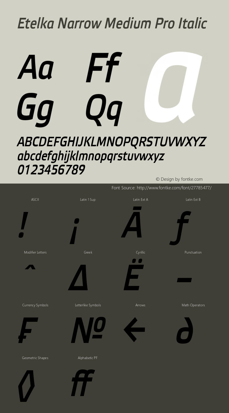 EtelkaNarrowMediumPro-Italic Version 1.000 2005 initial release Font Sample