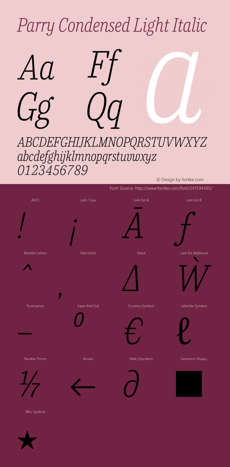 Parry-CondensedLightItalic Version 1.200图片样张