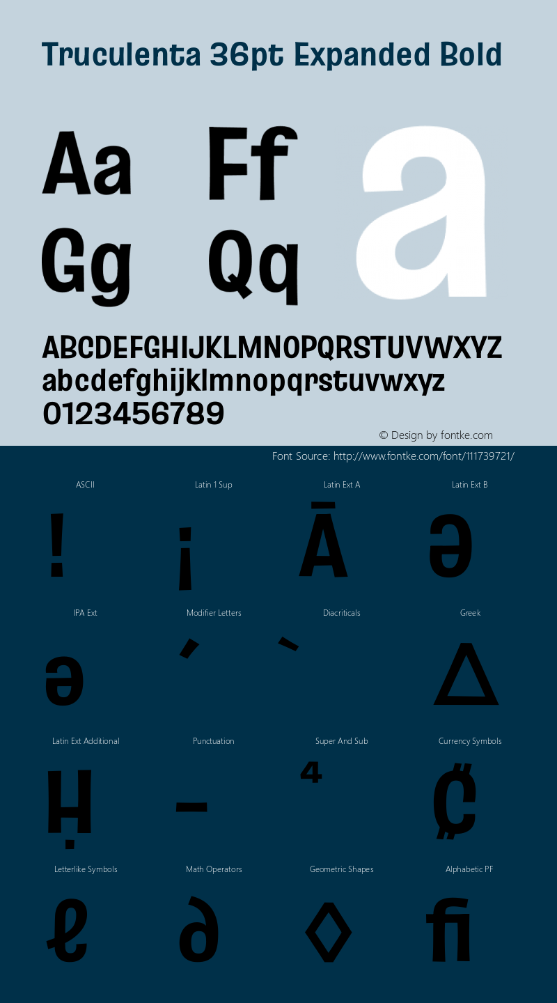 Truculenta 36pt Expanded Bold Version 1.002 Font Sample