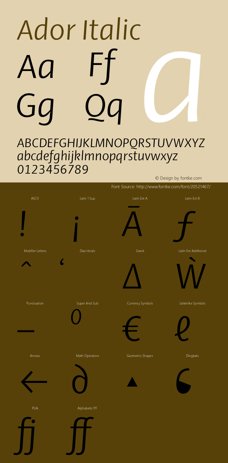 Ador Italic Version 1.001;PS 001.001;hotconv 1.0.88;makeotf.lib2.5.64775 Font Sample