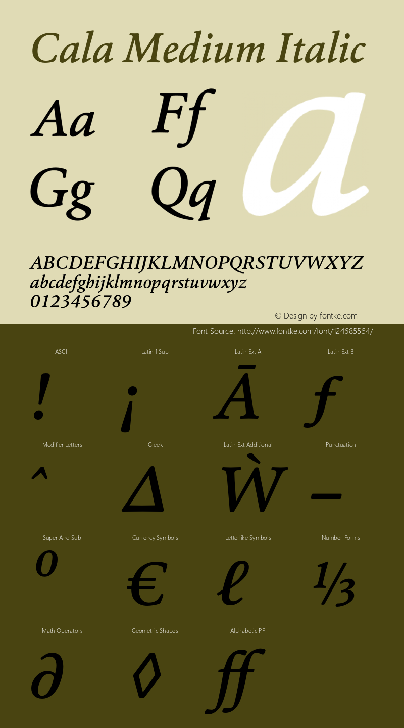 Cala-MediumItalic Version 1.00 Font Sample