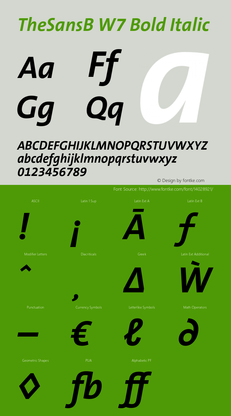 TheSansB W7 Bold Italic Version 1.001 2007 Font Sample