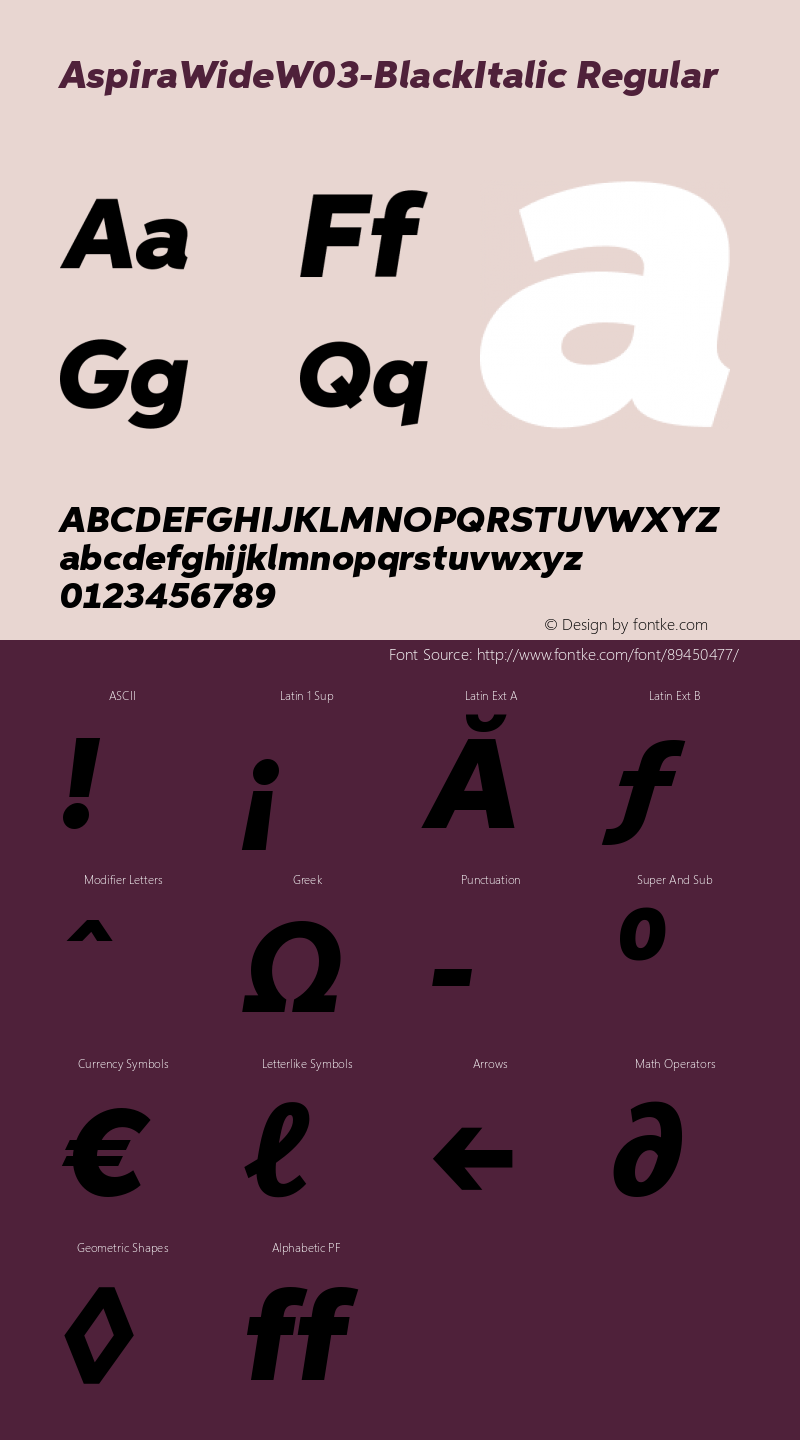 Aspira Wide W03 Black Italic Version 1.50 Font Sample