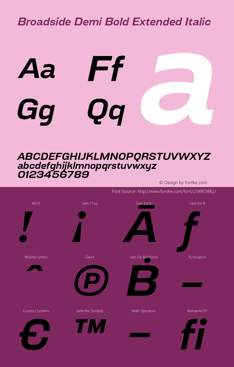 Broadside Demi Bold Extended Italic Version 6.000;PS 006.000;hotconv 1.0.88;makeotf.lib2.5.64775图片样张