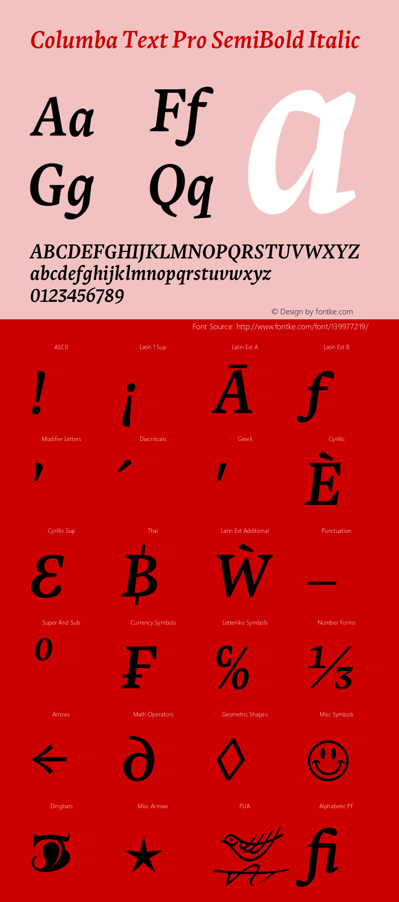 Columba Text Pro SemiBold Italic Version 1.001 Font Sample