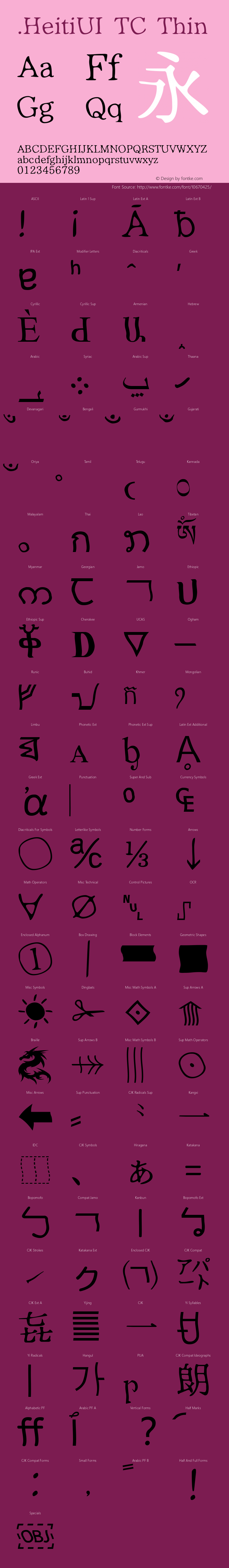 .HeitiUI TC Thin 10.0d4e2 Font Sample