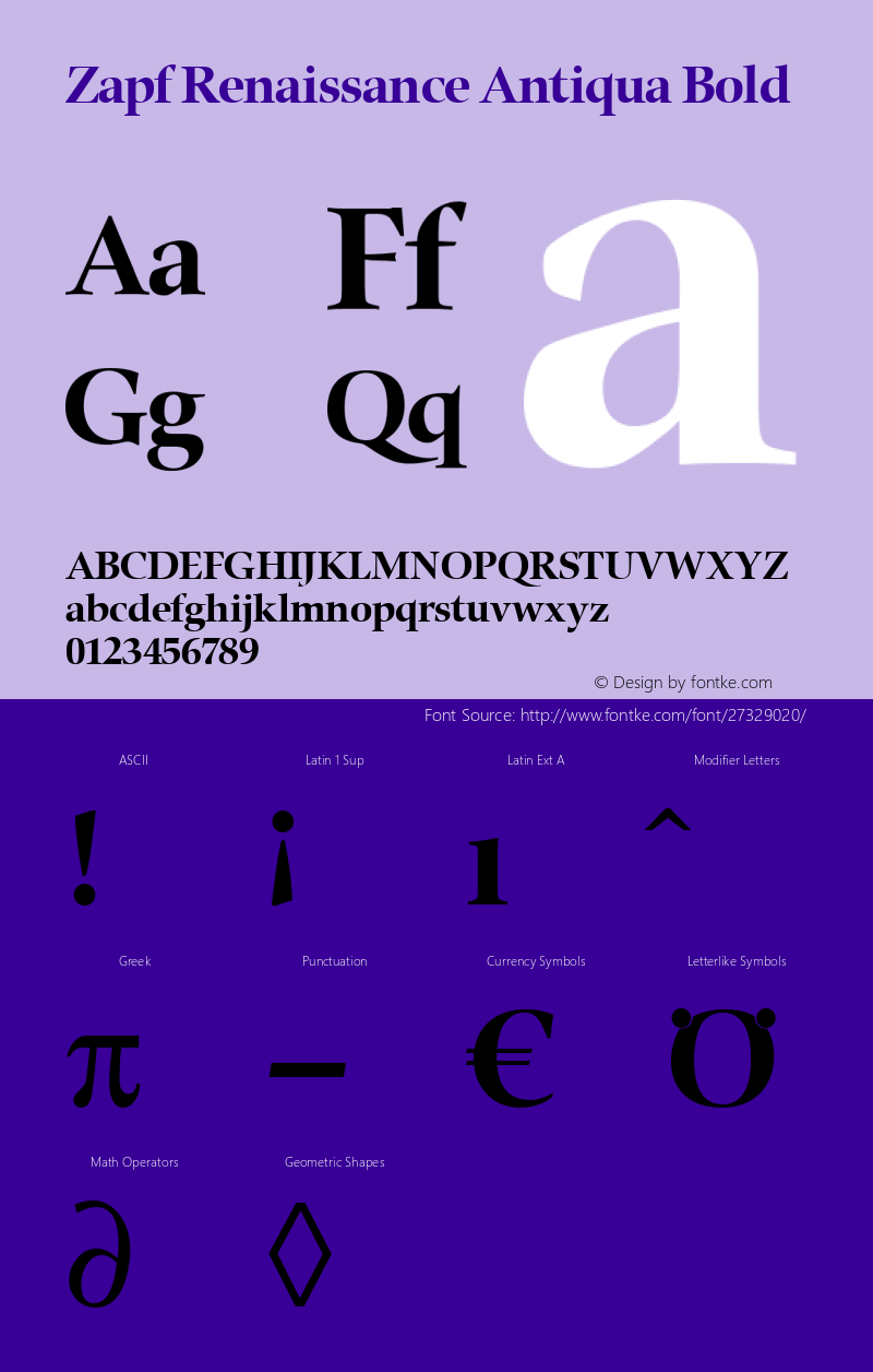 Zapf Renaissance Antiqua Bold Version 2.01 Font Sample