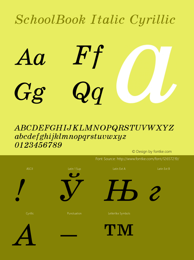 SchoolBook Italic Cyrillic 001.000 Font Sample