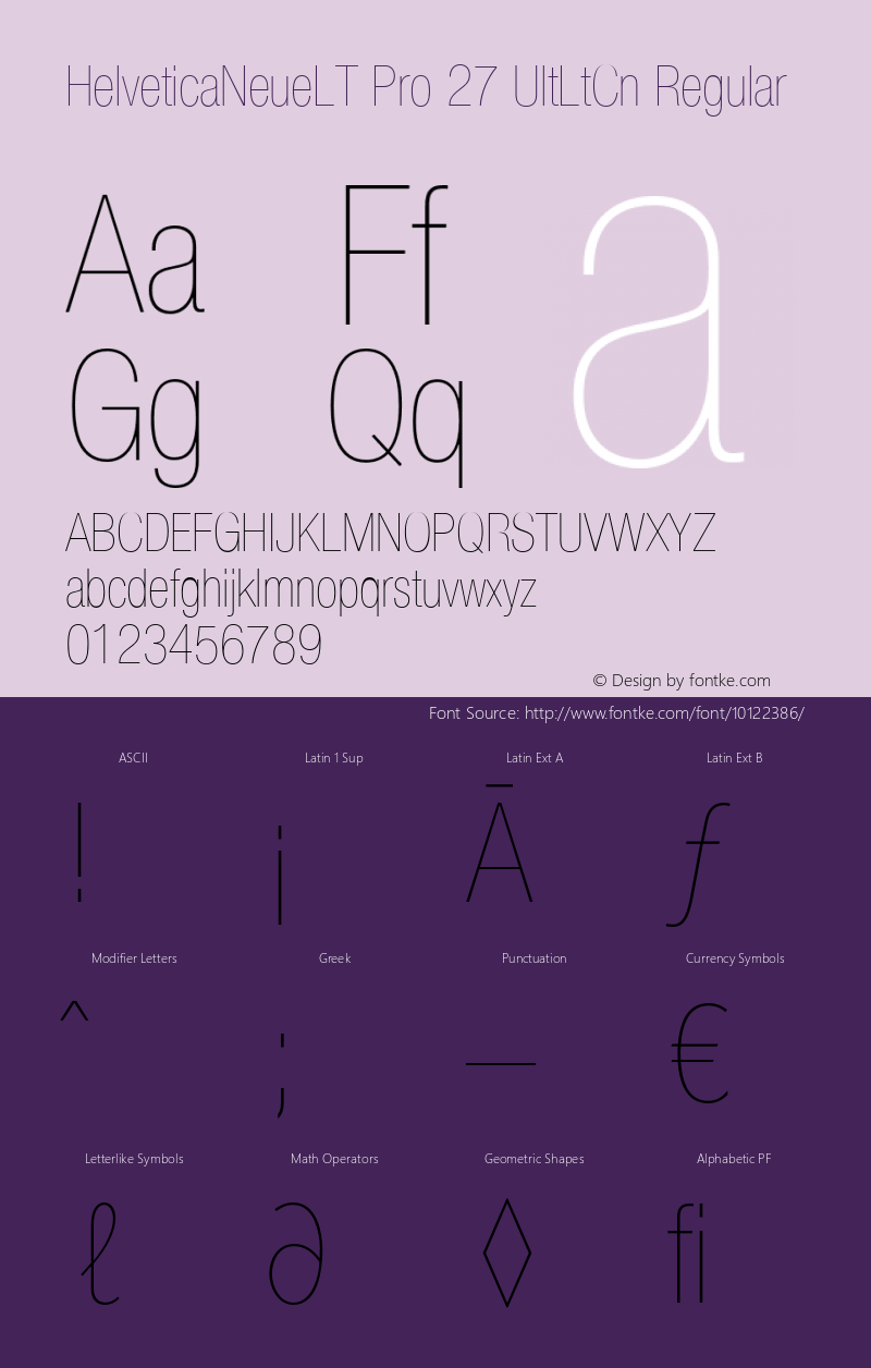 HelveticaNeueLT Pro 27 UltLtCn Regular Version 1.000;PS 001.000;Core 1.0.38 Font Sample